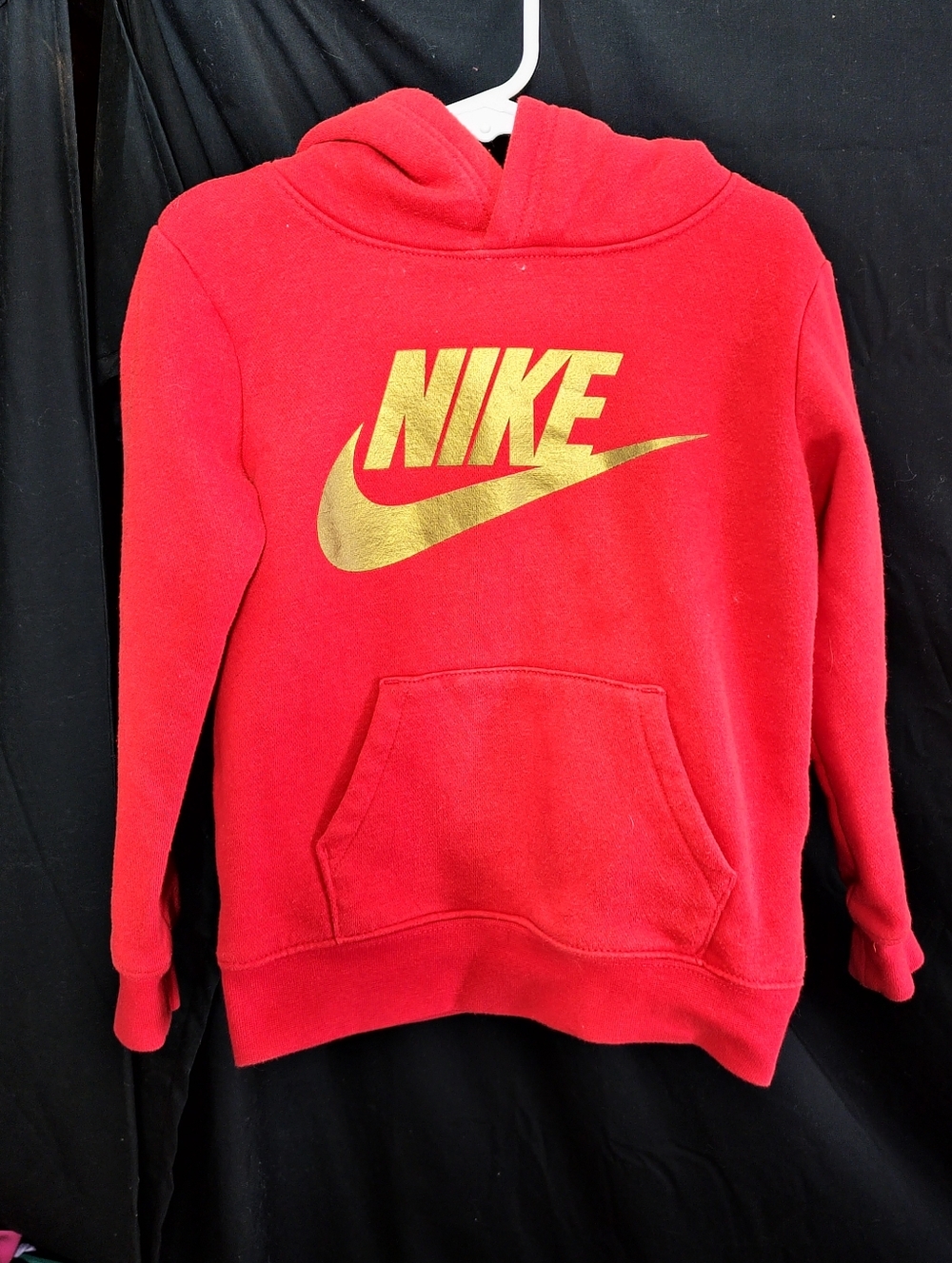 Nike Red Pullover Hoodie with Gold Logo - Kids